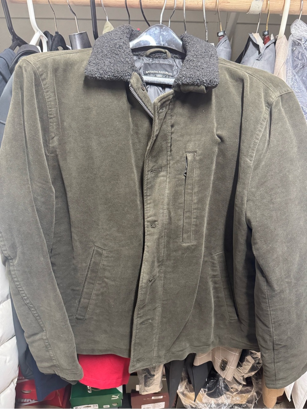 Banana Republic Olive Green Corduroy Jacket with Dark Sherpa Collar